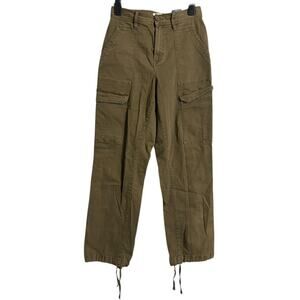 H&M Cargo Pants Womens 4 Green Straight Leg Twill Drawstring Hem Pockets Stretch